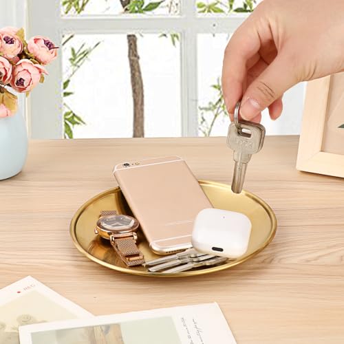 Small Key Bowl for Entryway Table Decor Gold Candle Plate Key Tray Decorative Metal Jewelry Dish Holder for Vanity Kitchen Counter Coffee Table