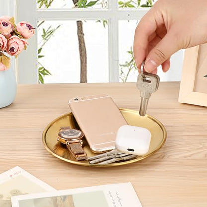 Small Key Bowl for Entryway Table Decor Gold Candle Plate Key Tray Decorative Metal Jewelry Dish Holder for Vanity Kitchen Counter Coffee Table