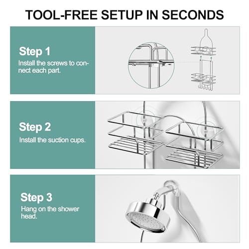 SRIWATANA Shower Caddy Hanging, Shower Organizer with Razor Hooks, Chrome | Rustproof Shower Rack, No Drilling Shelves Over Shower Head, Anti-Swing Scution Install, Bathroom Holder for Sponge Loofah - color: Chrome