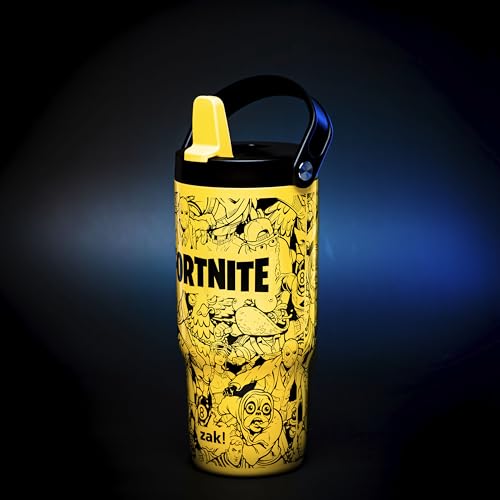 Zak Designs Fortnite Siply 20oz Leak-Proof Flip-Up Straw Insulated Tumbler | BPA Free, Stainless Steel, Handle, Cupholder Friendly, Dishwasher Safe, Kids Water Bottle, Reuseable For School, Home, Travel - color: Fortnite