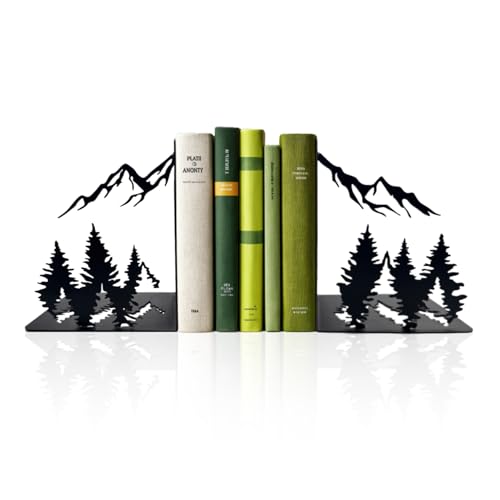 Matte Black Decorative Metal Mountain Bookends, Modern Aesthetic Decor for Home Office, Library or Studio Shelves, Unique Gift for Book Lovers - color: Mountain