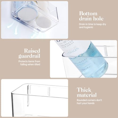 PAVSTINE 2 Pack Clear Shower Shelf, Adhesive Bathroom Shower Shelves | Wall Mounted Bathroom Shower Organizer, No Drill Shower Shelves with Self Adhesive Tape, Transparent - size: Medium-2 Pack