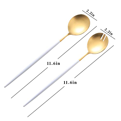 Salad Servers,Spoon and Fork Set 11.41 inch,18/10 Stainless Steel Salad Serving Titanium Plating (White gold) - color: White/Gold