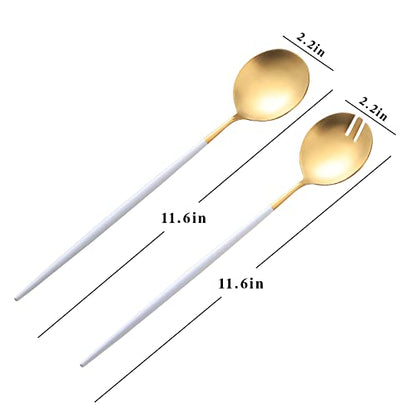 Salad Servers,Spoon and Fork Set 11.41 inch,18/10 Stainless Steel Salad Serving Titanium Plating (White gold) - color: White/Gold