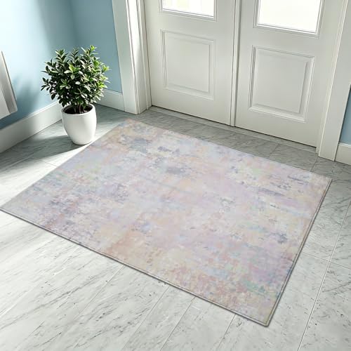 2'x3' Washable Entryway Rug Small Area Rugs Colorful Abstract Washed Texture Mats Soft Pastel Accent Rug Vintage Distressed Throw Rugs Non-Slip Low Pile Mat for Door Bedroom Bathroom Kitchen - color: Abstract 01--multicolor