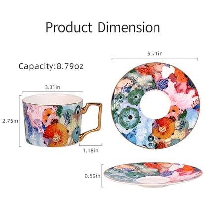 KAMMAK Tea Cups and Saucers Set of 2, Fine Bone China Coffee Cups, 569N | Stackable Espresso Mugs, Ceramic Demitasse for Coffee, Cappuccino, Latte, Americano, Tea - size: 7KPSP569N+570N