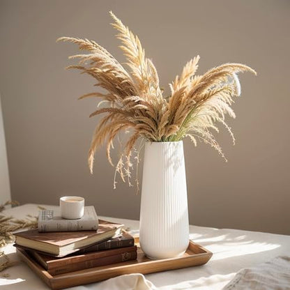 Modern Ceramic Vase, Small White Flower Vase for Table Centerpieces and Rustic Farmhouse Decoration - style: Stripes