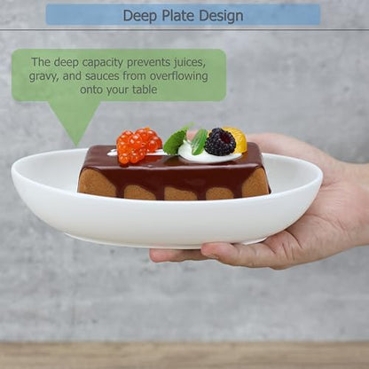 EIKS Ceramic Deep Plates Oval Shaped Dishes, Size of L8.1 x W5.7 | For Serving Fish, Seafood, Appetizers, Salad, Snack in Home, Dinner, Entertaining Party - size: S Size (L8.1" x W5.7")