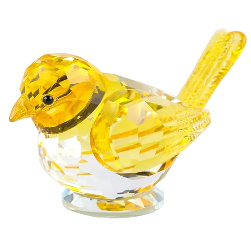 YWHL Yellow Crystal Bird Figurine, Handmade Gifts for Bird Lovers, Art Glass Animals Collectible for Desk Table Home Decoration - color: Yellow