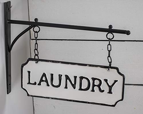 Foreside Home & Garden White and Black Enamel Laundry Wall Sign on Metal Hanger - style: Laundry