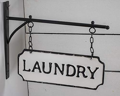 Foreside Home & Garden White and Black Enamel Laundry Wall Sign on Metal Hanger - style: Laundry