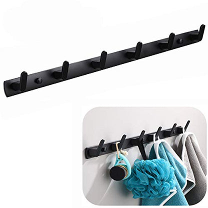 Wall Mounted Coat Rack, 6 Hooks, 21.7"x1.3", Modern, Black | Space Aluminum, Rustproof, for Hallway, Entryway, Hanging Holder for Clothes, Towel, Backpack, 40 lbs Capacity, Easy Install - size: 6 Hooks