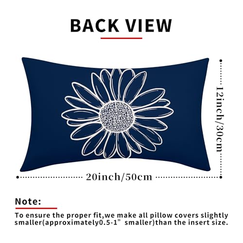 Navy Blue Daisy Flowers Lumbar Pillow Covers Spring Summer Floral Bloom Decorative Pillow Cases Seasonal Modern Throw Pillows 12X20 Inch Set of 2 Farmhouse Home Decor for Sofa Couch