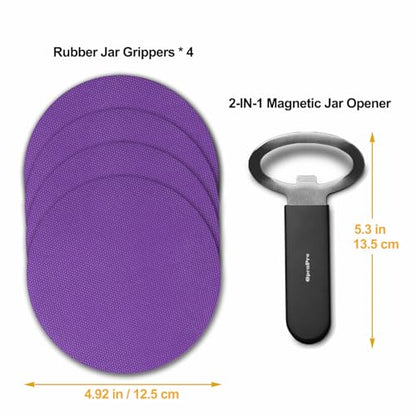 Magnetic Jar Opener Gripper, Jar Openers Top Rated For Seniors Weak Hands, Bottle Opener Built-In, 2-IN-1 Jar & Bottle Opener x 1, Black, Rubber Jar Openers Gripper x 4 - color: Black
