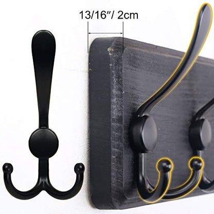 SKOLOO Rustic Wall Mounted Coat Rack: 16" Stud Spacing, Pine Real Wood Plank Wall Coat Rack with 5 Triple Hooks, Farmhouse Coat Hanger Wall Mount for Hanging Backpack Jacket Coat Hat - color: Black Plate & Black Hook, size: 1 Item-5 Hooks