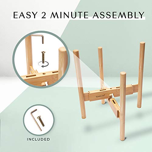 Adjustable Wooden Plant Stand Indoor for 8-12 Inch Pots, Expandable | Premium bamboo adjustable plant stand for 8-12" pots with modern style. Pot not included - color: Bamboo
