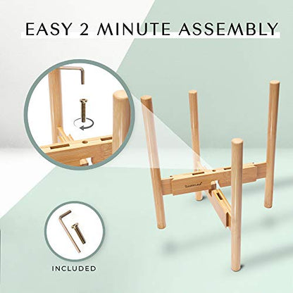 Adjustable Wooden Plant Stand Indoor for 8-12 Inch Pots, Expandable | Premium bamboo adjustable plant stand for 8-12" pots with modern style. Pot not included - color: Bamboo