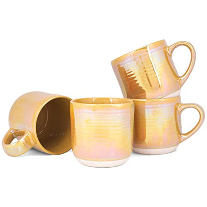 Elanze Designs Glossy Reactive Glaze Large 17 Fluid Ounce Everyday Kitchen Food Grade Ceramic Stoneware Coffee Mug Cup with Comfort Curved Handles, Set of 4, Gold Tone - color: Gold Tone