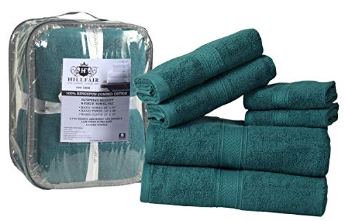 HILLFAIR Premium 600 GSM 6 Piece Set - 2 Bath Towels, 2 Hand Towels & 2 Washcloths - Teal Cotton, Machine Washable, Hotel Quality, Super Soft & Highly Absorbent - color: Teal, size: 6 Piece Towel Set