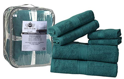 HILLFAIR Premium 600 GSM 6 Piece Set - 2 Bath Towels, 2 Hand Towels & 2 Washcloths - Teal Cotton, Machine Washable, Hotel Quality, Super Soft & Highly Absorbent - color: Teal, size: 6 Piece Towel Set