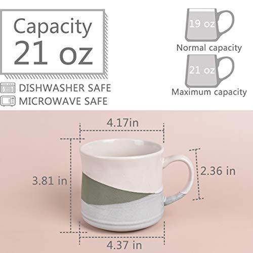 Bosmarlin Large Stoneware Coffee Mug, Big Tea Cup for Office and Home, 21 Oz, Dishwasher and Microwave Safe, 1 PCS (Geometry-Green) - color: Geometry-Green