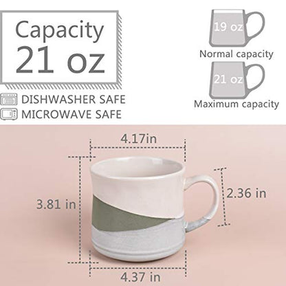 Bosmarlin Large Stoneware Coffee Mug, Big Tea Cup for Office and Home, 21 Oz, Dishwasher and Microwave Safe, 1 PCS (Geometry-Green) - color: Geometry-Green