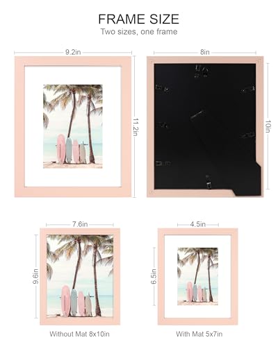 Hongkee 8x10 Picture Frame (4 Pack, Pink) Made of Real Glass and Wooden Frame - Display Pictures 5x7 with Mat or 8x10 Without Mat, 8 by 10 Photo Frames TableTop Display and Wall Mounting - color: Pink, size: 8x10 in
