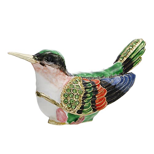Hand Painted Enamel Hummingbird Trinket Box for Home Decor, Hinged Jewelry Organizer for Ring Earrings, Unique Figurine Keepsake Collectible Personalized Handmade Ornament Gifts (Green Hummingbird-2) - color: Green Hummingbird-2