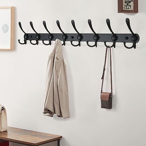 Coat Rack Wall Mount - 29.5” Long 8-Tri-Hooks Heavy Duty Coat Hanger Rail Wall Hooks for Hanging Coats Hats Clothing Clothes Purse Mudroom Entryway, Black - color: Black, size: L=29.5” (1 Pcs)