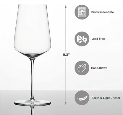 Zalto Universal Wine Glass – Austrian Craftsmanship, Hand-Blown by Master Artisans in Europe – Lead-Free & Dishwasher-Safe Crystal Stemware for Red & White Wines – Wine Gift of 4 Glasses