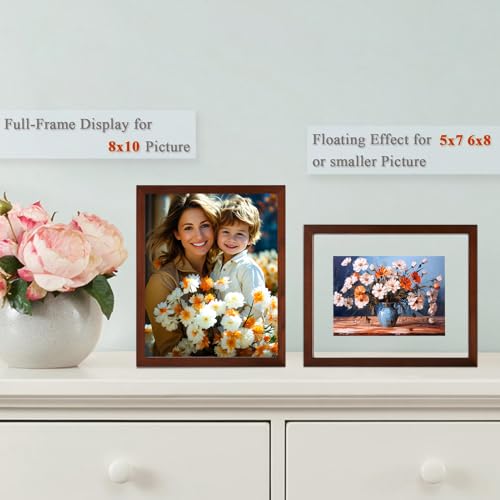 DLQuarts 8x10 Floating Photo Picture Frame, Floating Display 6x8, 5x7,or Full Display 8x10 Photos, Solid Wood, Double Glass, 2 Pack, Black Walnut - color: Black Walnut, size: 8x10