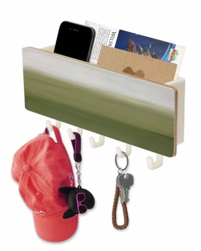 Key Holder for Wall Sage Green Key and Mail Holder with Shelf 5 Hooks Storage Key Organizer Rack Gradient Pure Color Wood Wall Key Hanger for Entryway Hallway Kitchen Office Home Decor - color: Green, size: White