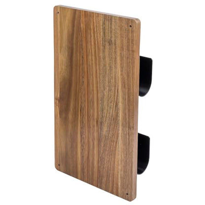 MyGift 2-Tier Wall Mounted Mail Holder, Matte Black Metal and Premium Acacia Wood Backboard Mail and Letter Organizer