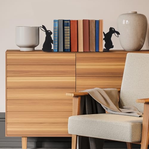 Bunny Metal Bookends Set of 2 Styles Easter Cute Rabbit Book Ends for Bookshelf Decor Organizer for Home Office Desk Gift for Rabbit Lovers Readers Teachers Friends Easter - style: Bunny