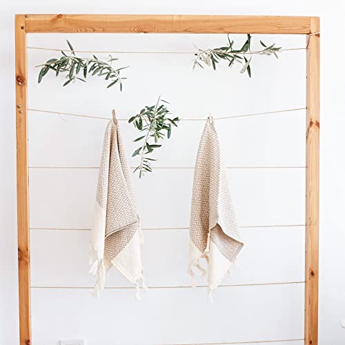 Kitchen Hand Towels with Boho Design, Set of 2, Dish Towels for Kitchen, 100% Cotton Turkish Hand Towels for Bathroom (14 x 30 Inches, Beige) - color: Beige
