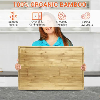 30 Inch Extra Large Bamboo Cutting Board for Kitchen, Stove Top Cover Wood Chopping Board with Handle and Juice Groove, Noodle Board, Meat Carving, and Charcuterie Board, 30 x 20 Inch - color: Natural, size: 30"L x 20"W