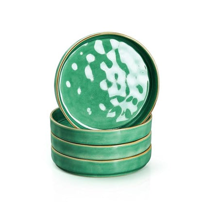 E-far Pasta Bowls Set of 4, 30oz Shallow Salad Bowls for Dinner Serving, 8.25" Stoneware Ceramic Bowl Plates for Noodle Soup, Microwave & Dishwasher Safe, Reactive Glaze, Green - color: Green