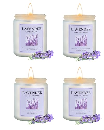 4 Pack Lavender Candle Set, 30 oz 200 Hour Home Aromatherapy Jar Candles, Long Lasting Aromatherapy Candles for Bedrooms Yoga Rooms Lounges Gardens Patios Balconies and Camping