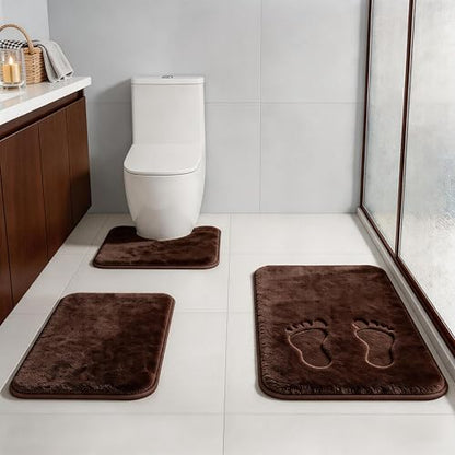 RUN HELIX Bathroom Rugs Sets 3 Piece, Soft Absorbent Memory Foam Bath Mats Set, Dry Fast Bath Mat, Machine Washable Bath Rug Set for Bathroom （Chocolate） - color: Brown
