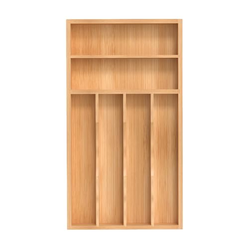 Silverware Organizer, Bamboo Kitchen Drawer Organizer, Utensil Holder, Cutlery Tray & Spoon Flatware Storage with Grooved Drawer Dividers (8.5''W x 15.5''D) - color: Natural, size: 8.5''W x 15.5''D