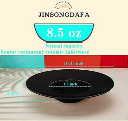 Ceramics Rimmed Soup Bowls 8.5 oz, Black 10.4 inch Exquisite small soup plate Set of 4, Pasta plates With Rim is the best choice for hotels, kitchens, fine restaurants and gourmets - color: Black, size: 10.4 Inch-8.5 oz
