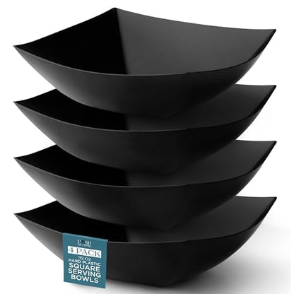 4 Pack Disposable Black Plastic Serving Bowls Square Party Candy Use 32oz | Square Design. Disposable Party Tableware. Salad, Fruit & Candy Use. Candy Buffet Containers. Black Plastic. - color: Black, size: 32 OUNCE