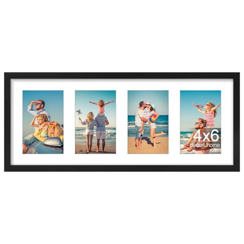 decorUhome 4 4x6 Picture frames Collage Wall Decor with Mat, P06820BK | Black 8x20 Collage Picture Frame, Fits Four 4x6 Photos with Mat for Wall Mounting, 1 Pack - color: Black, size: 8x20 (4-4x6)