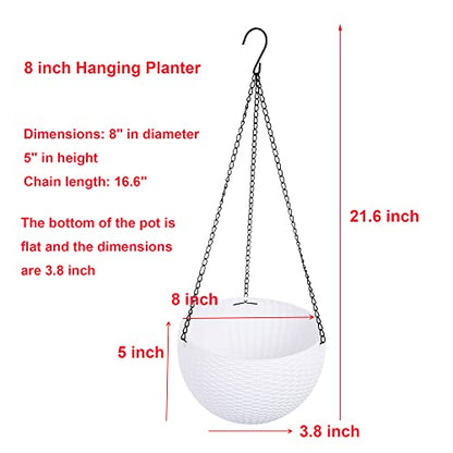 Hanging Basket Plastic Flower Pot Round Resin Garden Hanging Planter for Indoor Outdoor Plants 2 Pack White - color: 8 Inch White