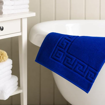 100% Recycle Cotton Bath Mat Cobalt Blue Key Pattern Bath Rug [Not a Bathroom Rug], Soft Absorbent 330 GSM Shower Floor Towel Set, Hotel Spa Quality, Machine Washable (2 Pack) - color: Cobalt Blue