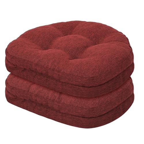 baibu Kitchen Chair Cushions Set of 2, Dual-Layer Patented Design Memory Foam Windsor Seat Pads, Dining Chair Cushions with Ties & Washable Cover, 17x 15.5 x 3.5in, 2 Pack, Red - color: Red, size: 2 Count (Pack of 1)
