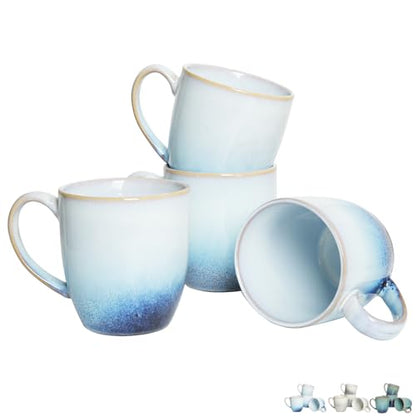 Bosmarlin Ceramic Coffee Mug Set of 4, 17 Oz, 3 Colors to Choose, Tea Cups, Dishwasher and Microwave Safe, Reactive Glaze… (17 Oz, Blue) - color: Blue