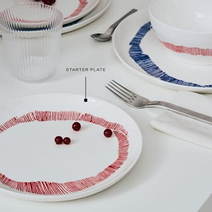 Serax Appetizer Plate | Feast tableware by Ottolenghi | 2 Starter Plates | Stoneware Dinnerware Set in white red | luxury Dishware Set for Dinner at Home, Party, Christmas | Kitchen Sets - size: Starter plate