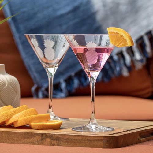 Rolf Glass Fresh Pineapple Martini Glass | Lead-Free Glasses | Proudly Made in the USA | Engraved Tropical Pineapple Martini Glasses | Set of 4 - color: Martini, size: Set of 4