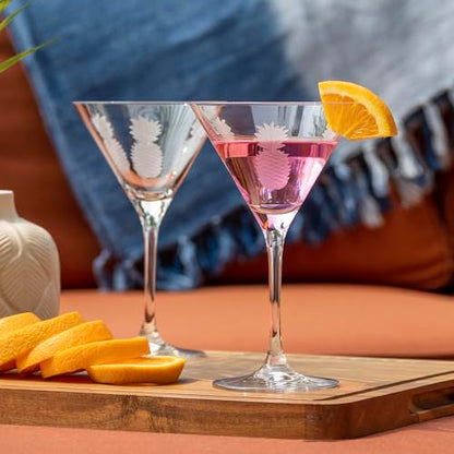 Rolf Glass Fresh Pineapple Martini Glass | Lead-Free Glasses | Proudly Made in the USA | Engraved Tropical Pineapple Martini Glasses | Set of 4 - color: Martini, size: Set of 4